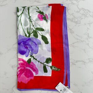 Vera Neumann Silk Scarf, 52x15 Oblong, Prima Vera Collection, Red Purple Pink